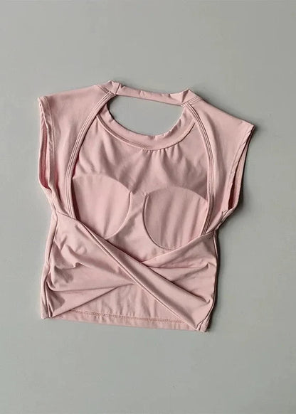 Slim Backless Yoga T-Shirt Vest with Built-In Pads