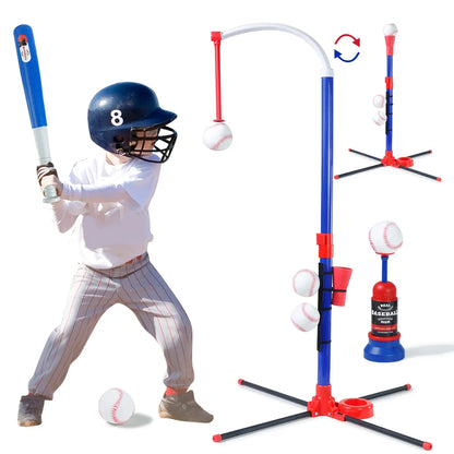 3-in-1 Adjustable Height Kids Baseball Set with Auto Launcher