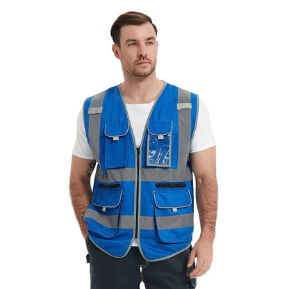 Heavy Duty Reflective Safety Vest with 9 Pockets and Zippers