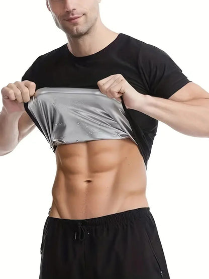 Versatile Shapewear Top Men's Sauna Suit Shirt with Waist Trainer
