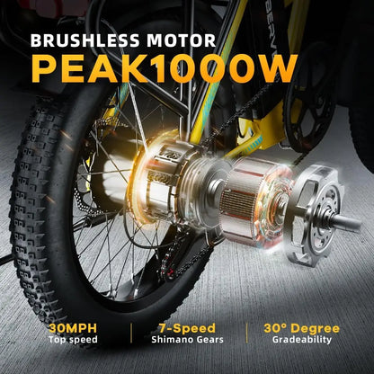 Cybervelo 1000W Foldable Fat Tire E-Bike 48V 20.8Ah Mars700