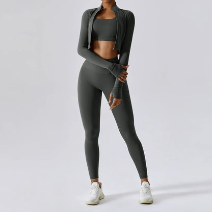 Zippered Yoga Set  Long Sleeve & High Waist Leggings