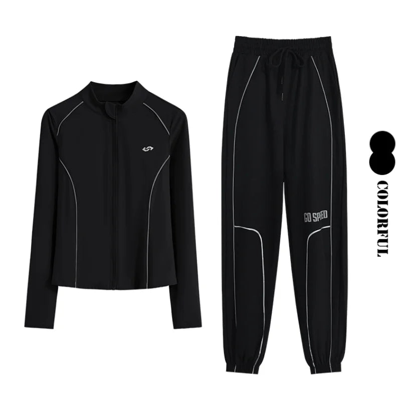 Women's 2-Piece Zipper Gym Set: High Waist Tracksuit & Jacket