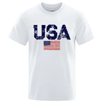 Vintage USA Flag Hip Hop Breathable Cotton Oversized T-Shirt