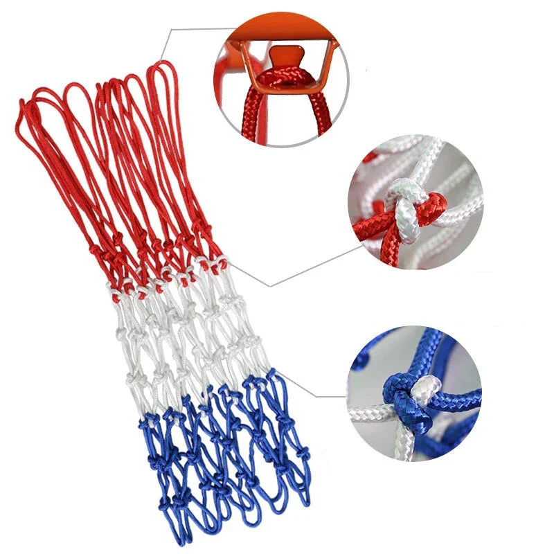 Durable Tri-Color Basketball Net for Powerful Dunks