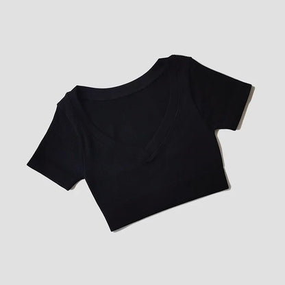 Seamless Yoga Shirts Deep V Neck  Short Sleeve
