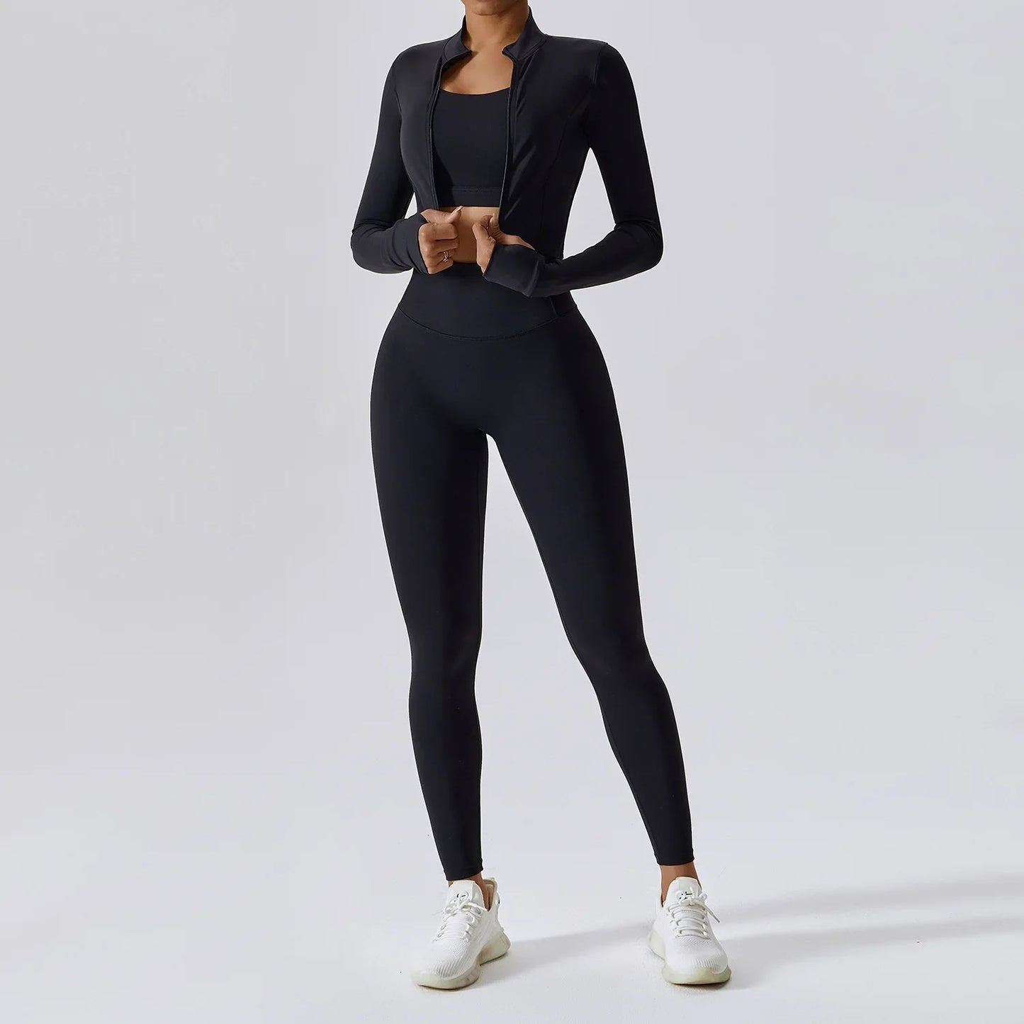 Zippered Yoga Set  Long Sleeve & High Waist Leggings