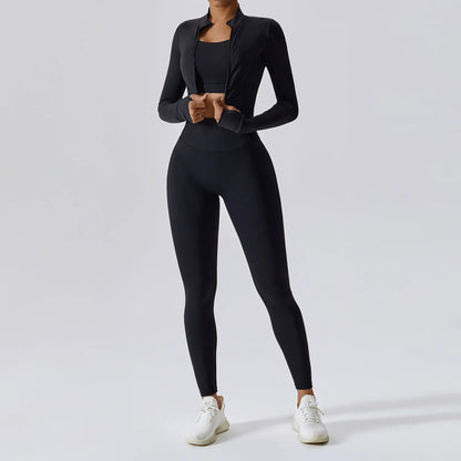 Zippered Yoga Set  Long Sleeve & High Waist Leggings