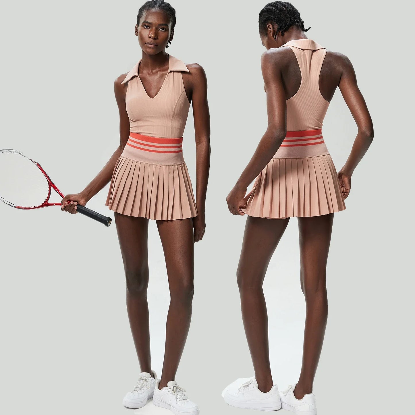 Women's Summer Two Piece Set  High Waisted Mini Skirt & Backless Sports Bra