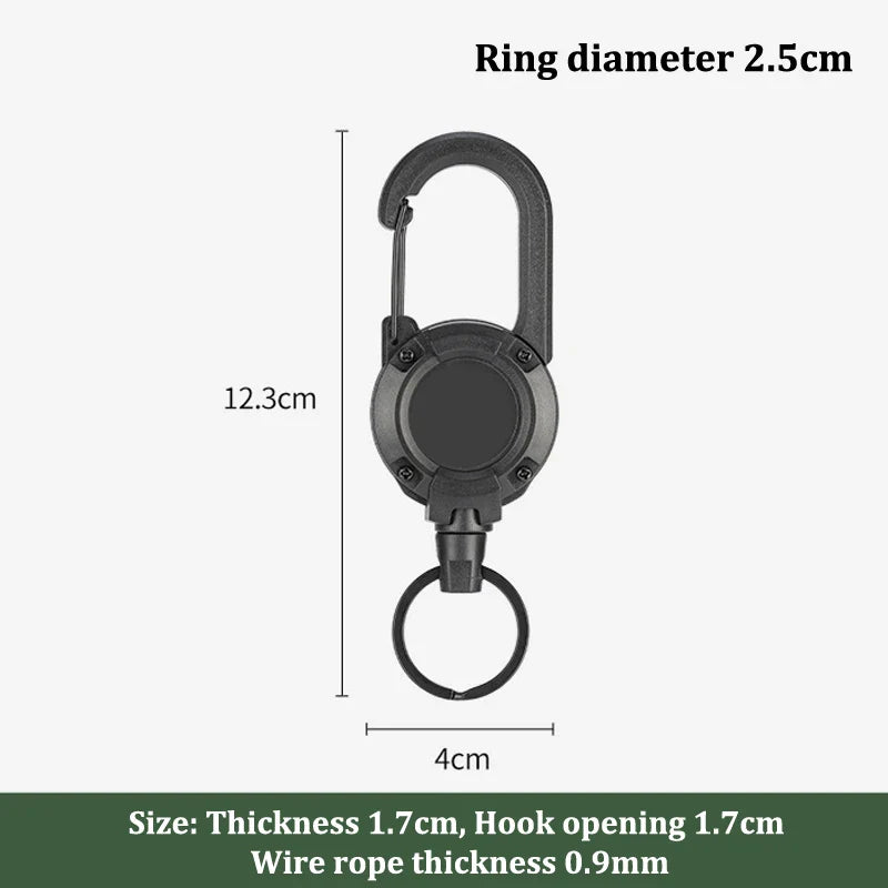 Outdoor Retractable Key Chain with Wire Rope Reel