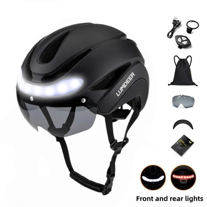 Ultralight Road Bike Helmet with Turn Signals & Magnetic Goggles