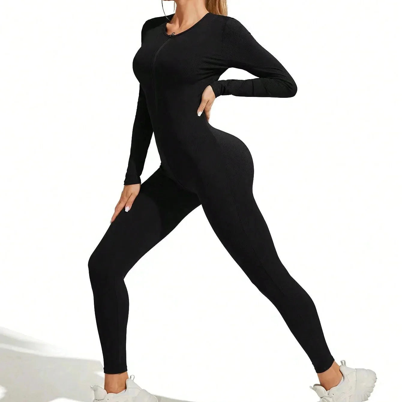Comfortable and Stylish  Ribbed Zipper Bodysuit