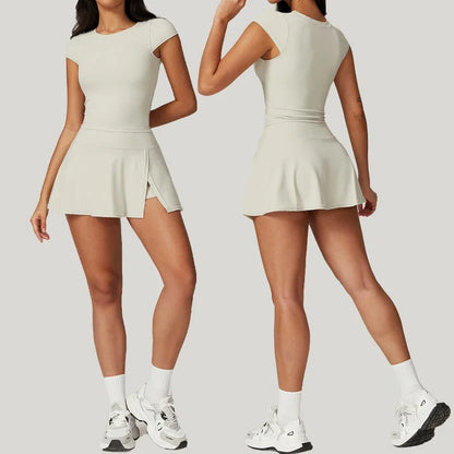 Anti Shine High Waisted Tennis Skirt and Yoga Pant Set