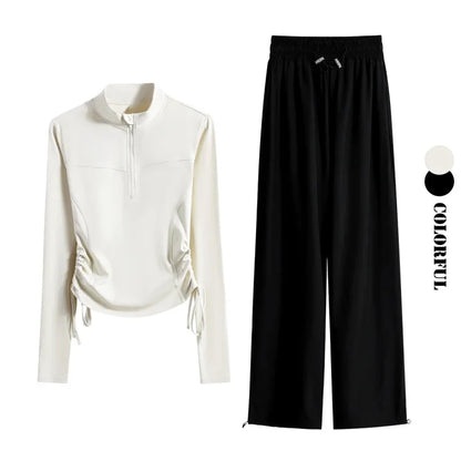 Women’s 2-Piece Yoga Set: Drawstring Top & Sweatpants