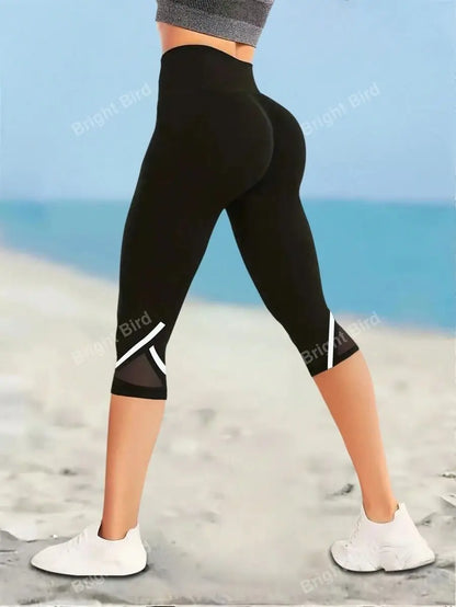 Mesh High Waisted Yoga Capris Tummy Control Workout Leggings