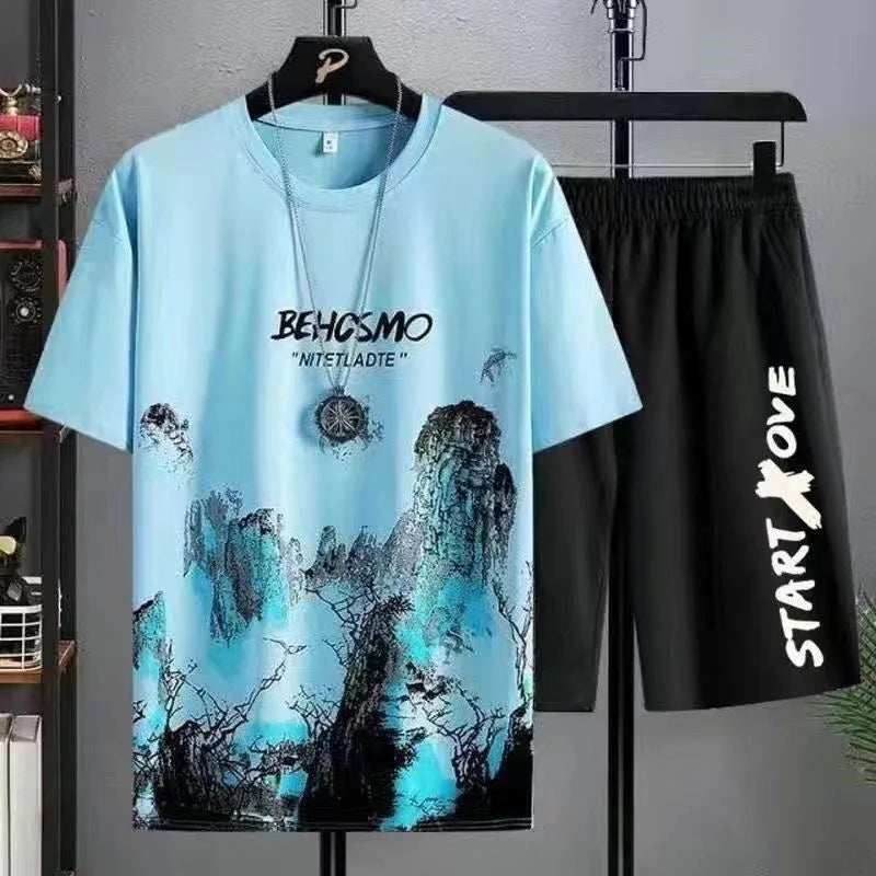 Summer Men's Manga Graffiti Tees Set