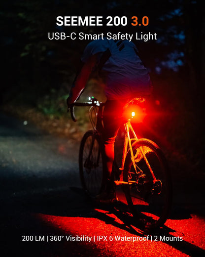 Magicshine SEEMEE 200 Rechargeable Bike Tail Lights,200 Lumens Max Output,360° Visibility Bicycle Lights, Smart Brake Sensor IPX6 Waterproof Rear Bike Lights 5 Modes for Road Urban Cyclists