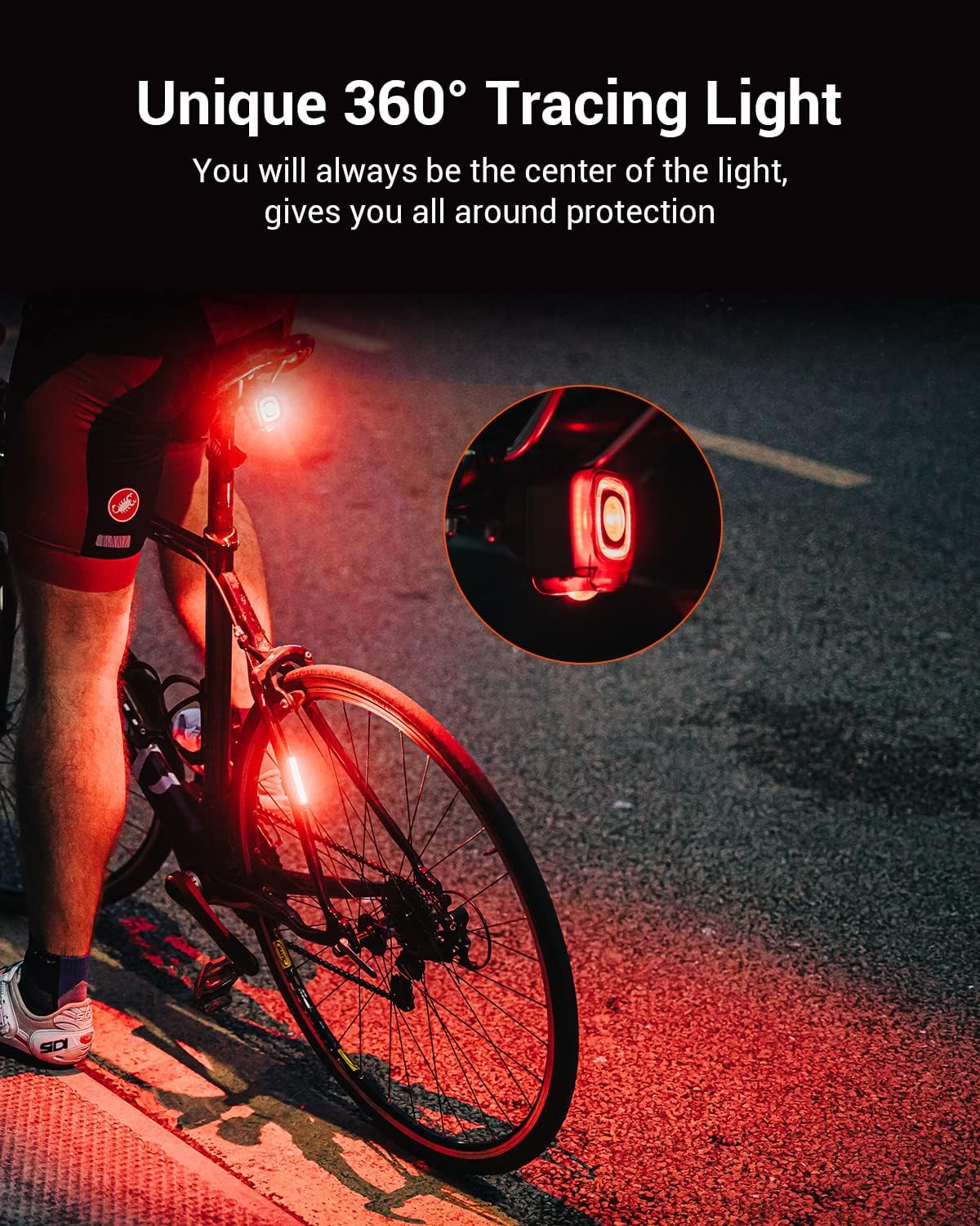 Magicshine SEEMEE 200 Rechargeable Bike Tail Lights,200 Lumens Max Output,360° Visibility Bicycle Lights, Smart Brake Sensor IPX6 Waterproof Rear Bike Lights 5 Modes for Road Urban Cyclists