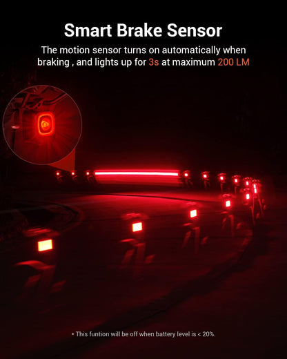 Magicshine SEEMEE 200 Rechargeable Bike Tail Lights,200 Lumens Max Output,360° Visibility Bicycle Lights, Smart Brake Sensor IPX6 Waterproof Rear Bike Lights 5 Modes for Road Urban Cyclists