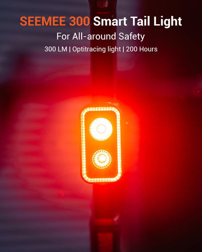 Magicshine SEEMEE 300 Bike Taillight,300 Lumen Bike Tail Light,5 Night & Daytime Modes,Smart Brake Sensor IPX6 Waterproof USB-C Rechargeable Rear Bike Light for Night Riding