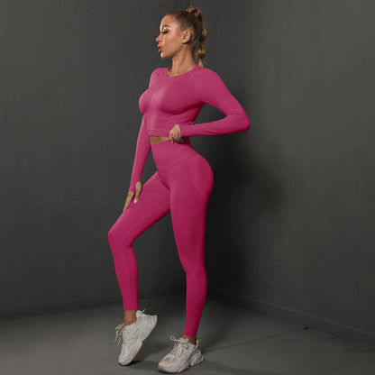 Seamless Yoga Set High Waisted Leggings Crop Top