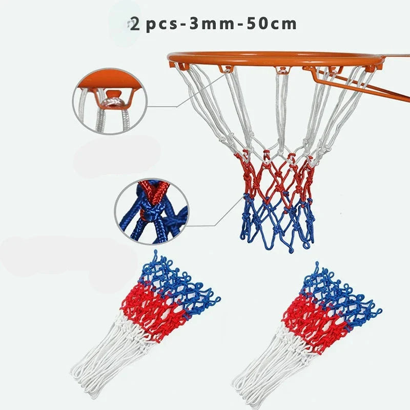 Durable Tri-Color Basketball Net for Powerful Dunks