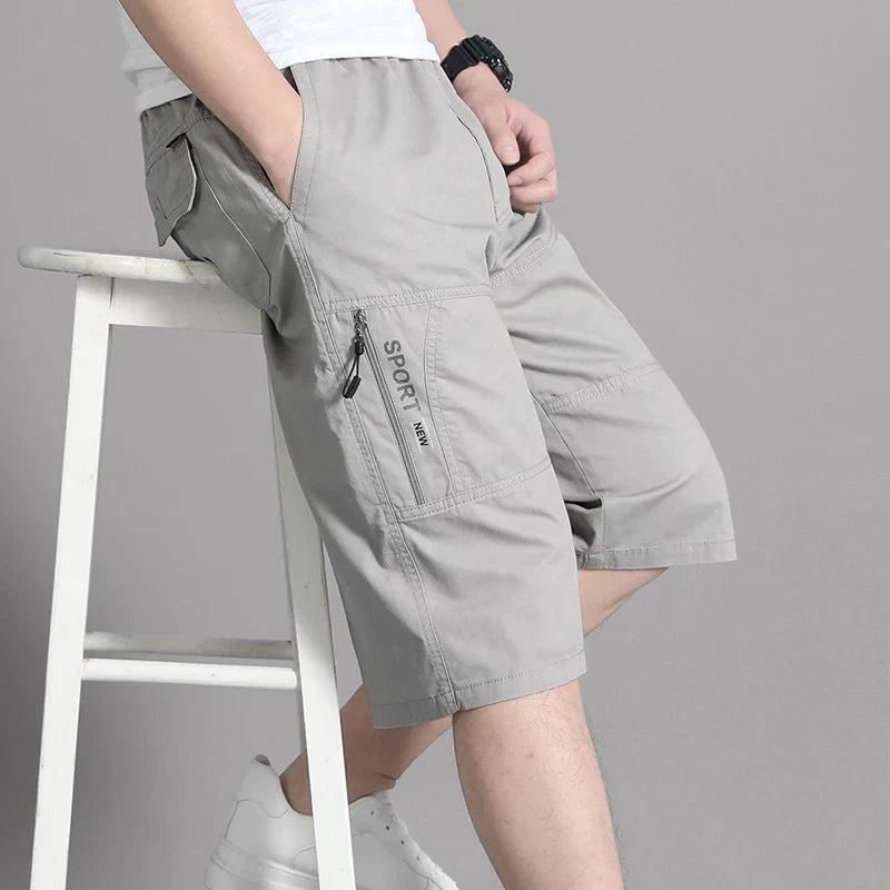 Men's Cotton Cargo Shorts Elastic Waist Summer Joggers