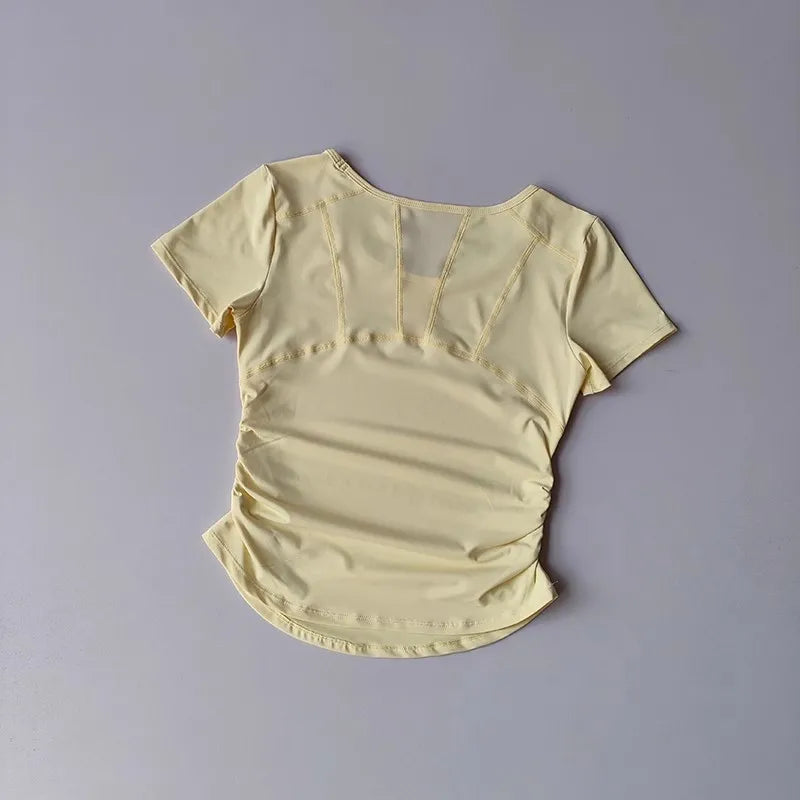 Women's Summer Mesh Yoga Pleated Fitness T-Shirt