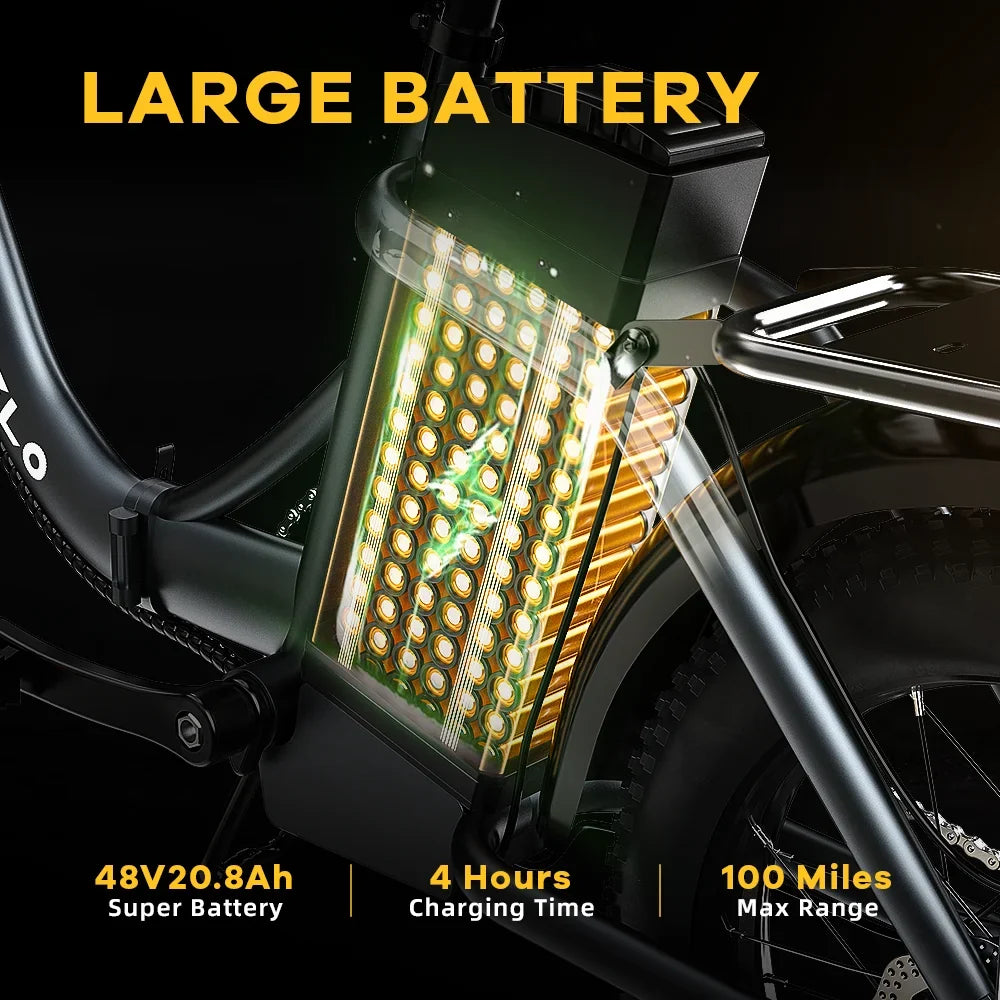 Cybervelo 1000W Foldable Fat Tire E-Bike 48V 20.8Ah Mars700