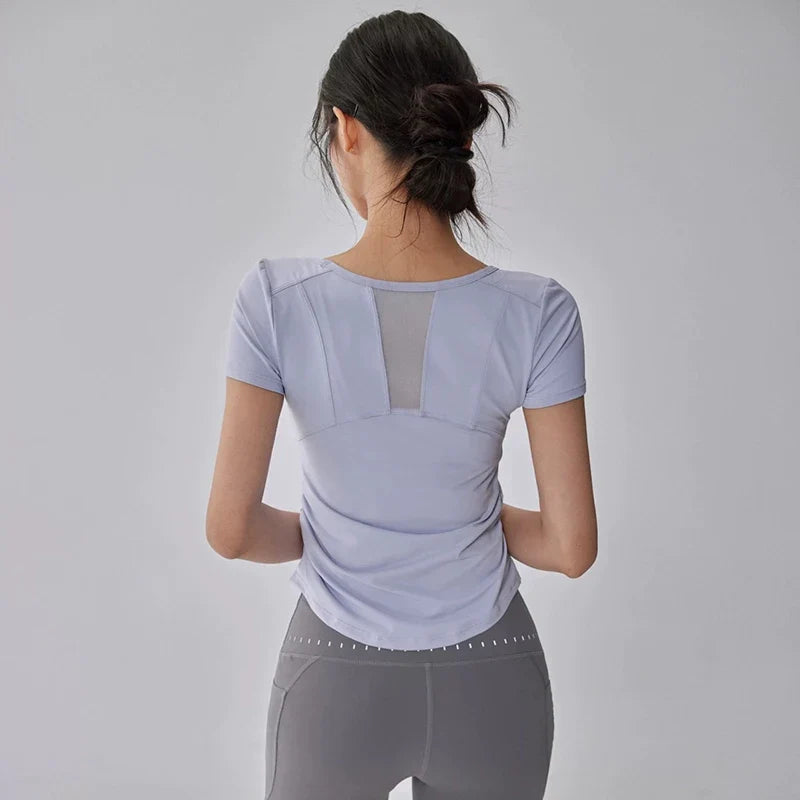 Women's Summer Mesh Yoga Pleated Fitness T-Shirt