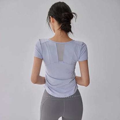 Women's Summer Mesh Yoga Pleated Fitness T-Shirt