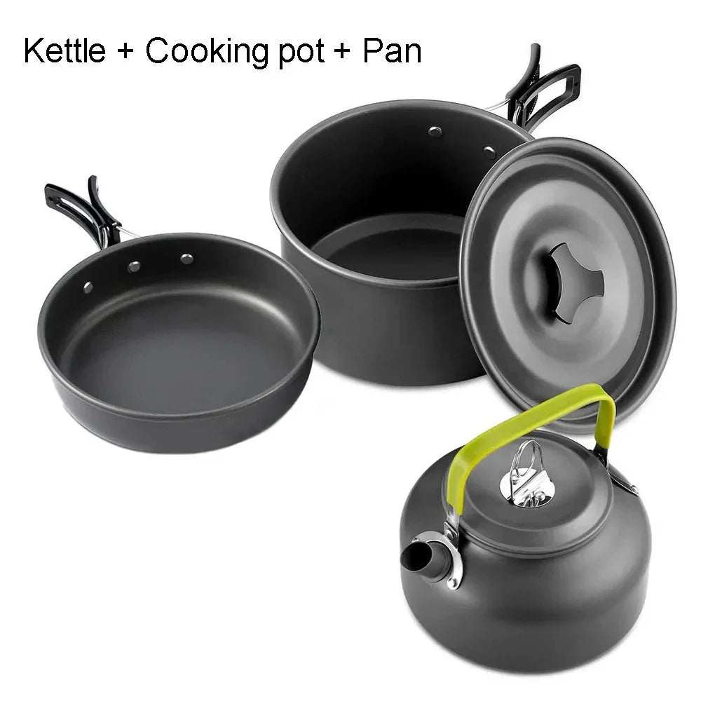 Complete Camping Kitchen Cookware Tableware & Teapot for 2-3