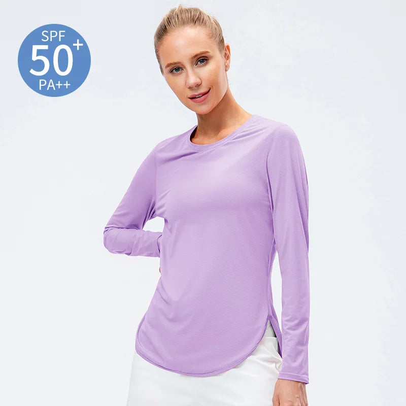 Women's Quick-Dry Long Sleeve Yoga Top with UV Sun Protection