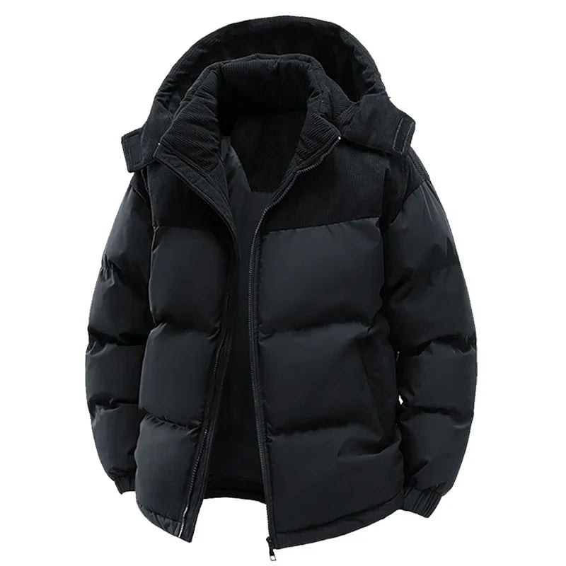Men's Warm Puffer Jacket: Cotton Padded, Hooded Windbreaker Parka for Winter