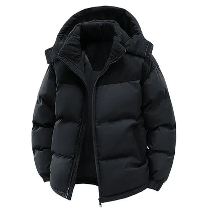 Men's Warm Puffer Jacket: Cotton Padded, Hooded Windbreaker Parka for Winter