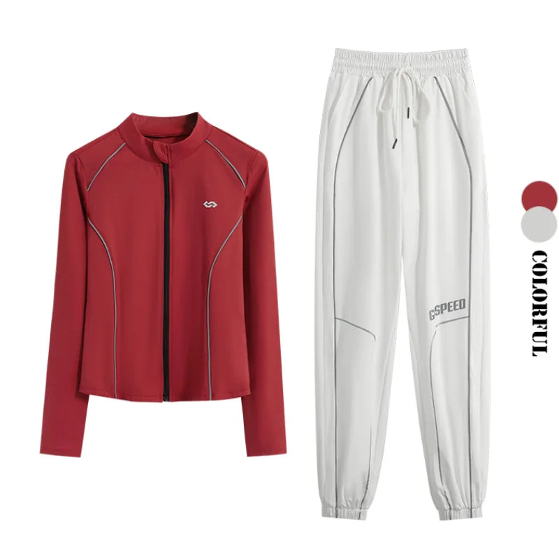 Women's 2-Piece Zipper Gym Set: High Waist Tracksuit & Jacket