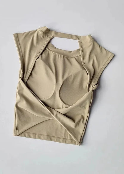 Slim Backless Yoga T-Shirt Vest with Built-In Pads