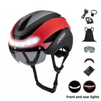 Ultralight Road Bike Helmet with Turn Signals & Magnetic Goggles