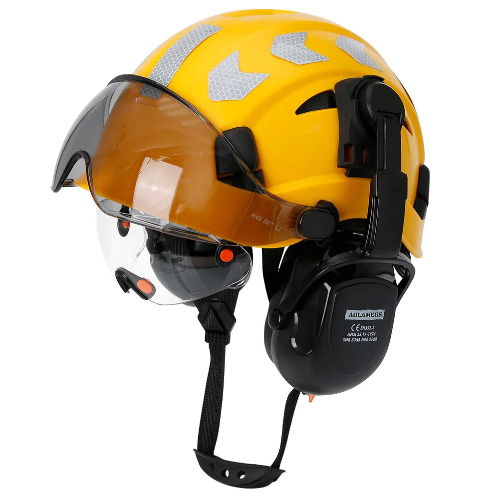 Construction Safety Helmet: Integrated Visor & Earmuffs