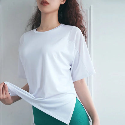 Mesh Stitching Yoga T Shirt  Breathable  Quick Dry  Loose Fit