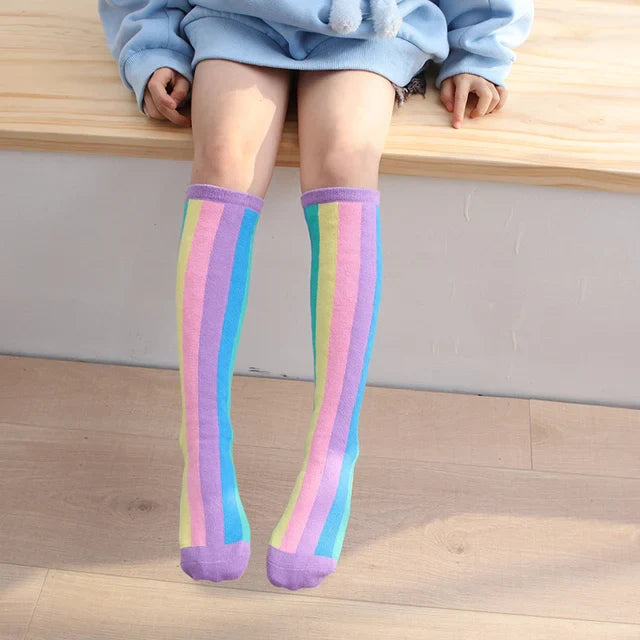 Colorful Embroidered Knee High Socks for Girls