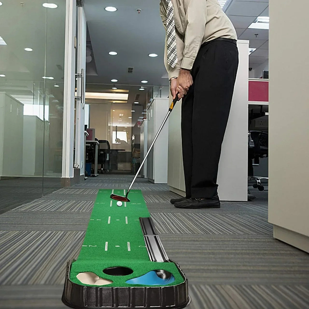 Indoor Golf Putting Mat Putter Trainer  Green Carpet Ball Return