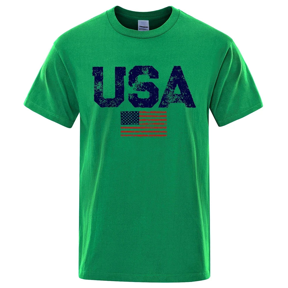 Vintage USA Flag Hip Hop Breathable Cotton Oversized T-Shirt