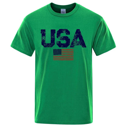 Vintage USA Flag Hip Hop Breathable Cotton Oversized T-Shirt