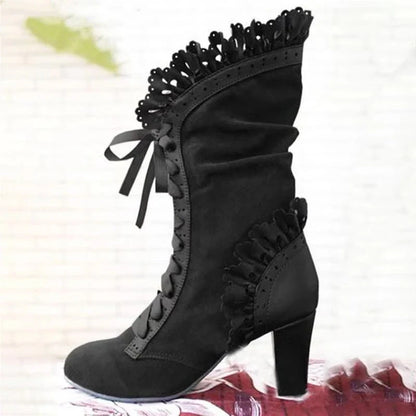 Women's Lace-Up High Heel Boots