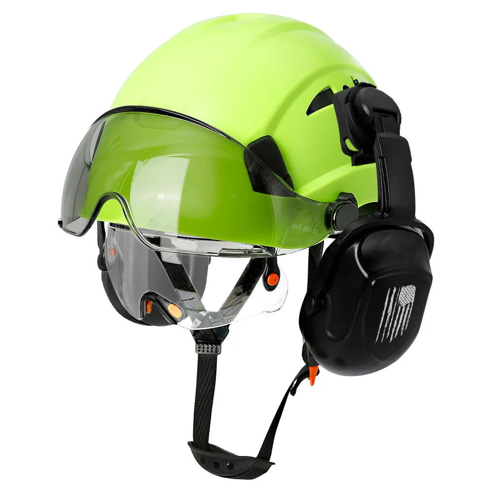 Construction Safety Helmet: Integrated Visor & Earmuffs