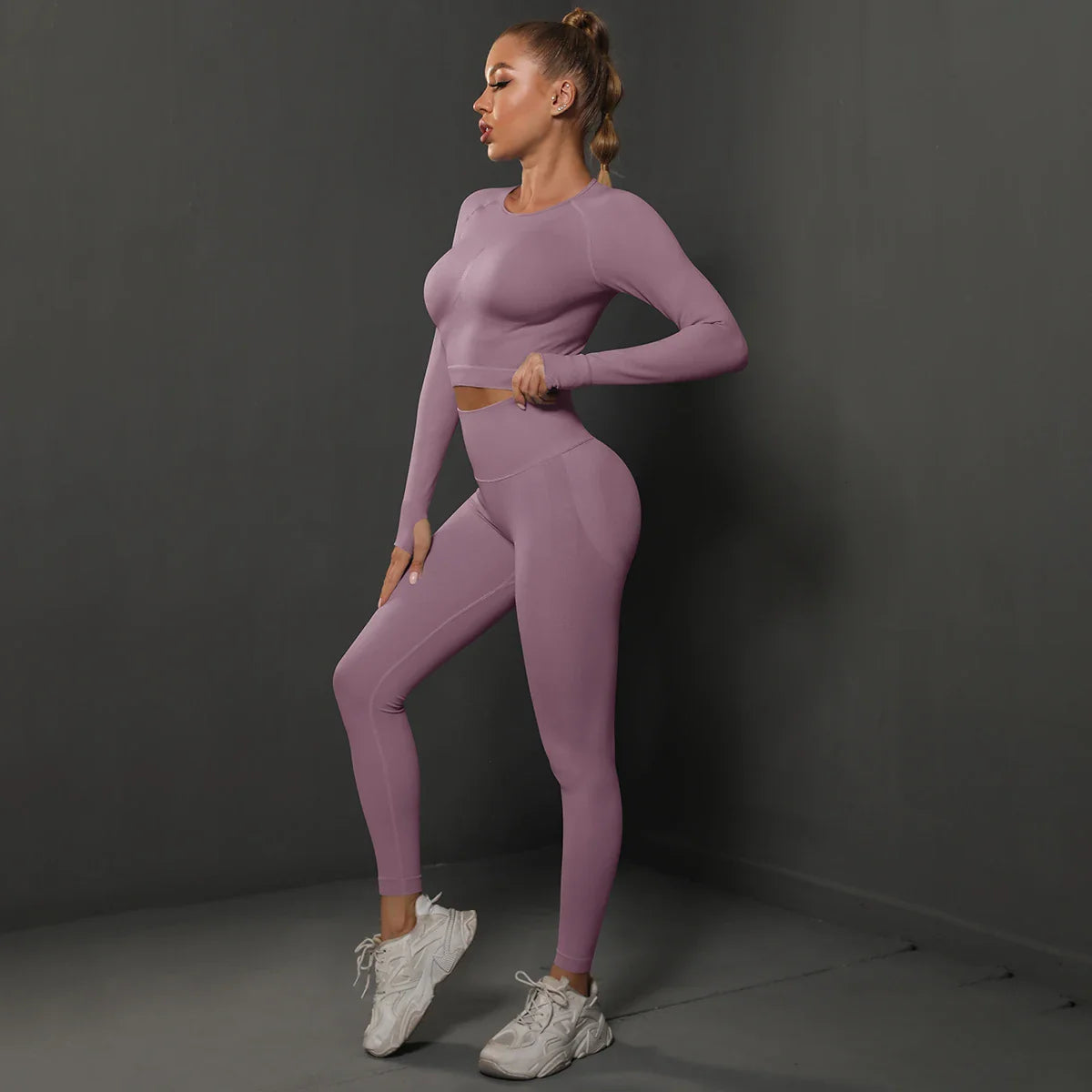 Seamless Yoga Set High Waisted Leggings Crop Top