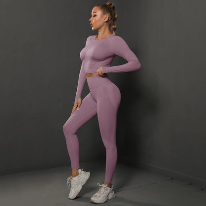 Seamless Yoga Set High Waisted Leggings Crop Top