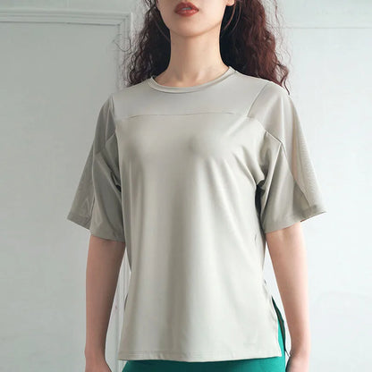 Mesh Stitching Yoga T Shirt  Breathable  Quick Dry  Loose Fit