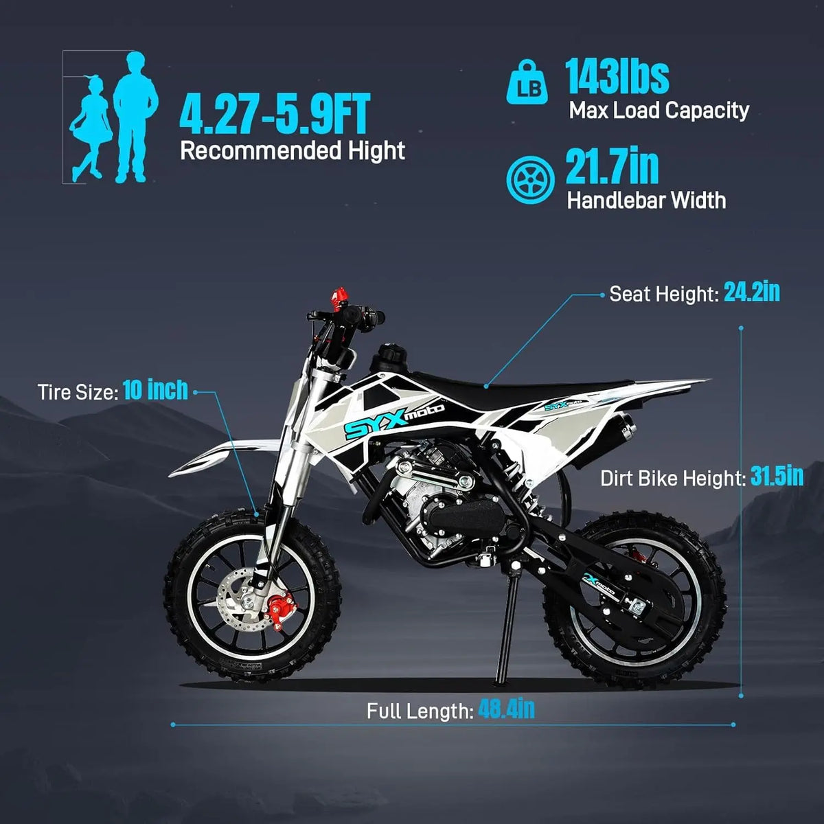 58cc Kids Dirt Bike - 4-Stroke Gas Powered Mini Pit Bike